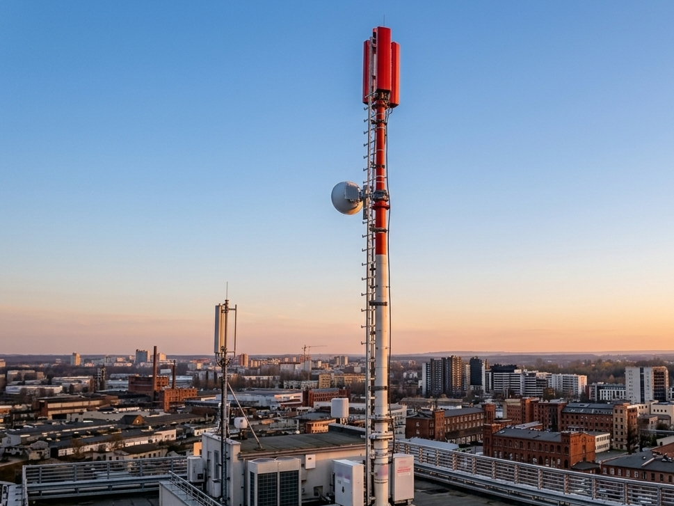 Sicherheitskritische Vernetzung in Sankt Augustin: TETRA-Basisstation mit neuer Aviat WTM-4800 Richtfunkantenne zur stabilen Datenanbindung im Großraum Bonn.