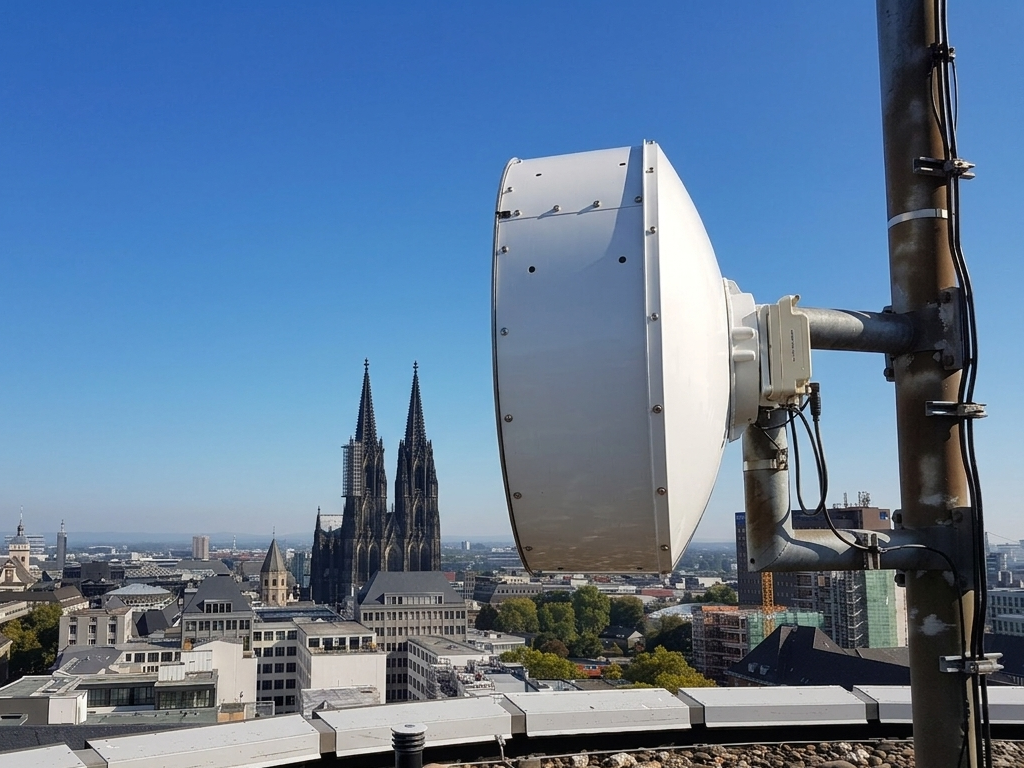 Professioneller Richtfunk für Unternehmen im Bergischen Land und der Region Köln-Bonn: Zuverlässige Richtfunkanbindung über topografisch anspruchsvolle Täler und wirtschaftsstarke Ballungsräume.